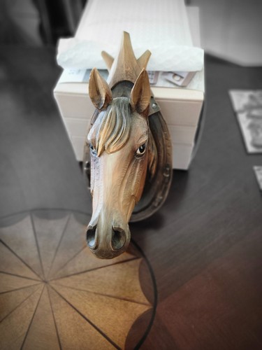 Carved wooden horse head - horse,